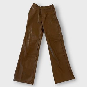 Brown Wide Leg Faux Leather Pants
